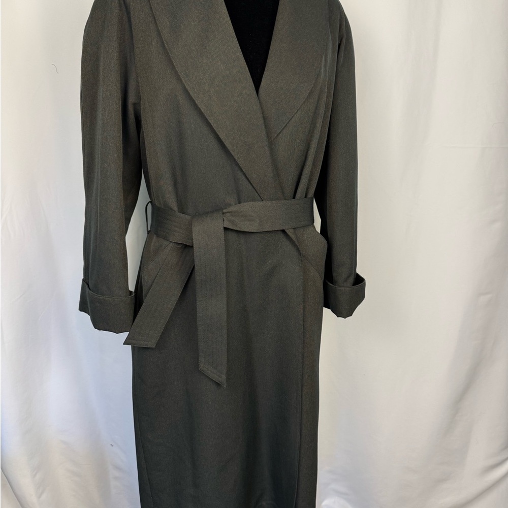 American Bazaar Olive Green Long Belted Coat Size 8